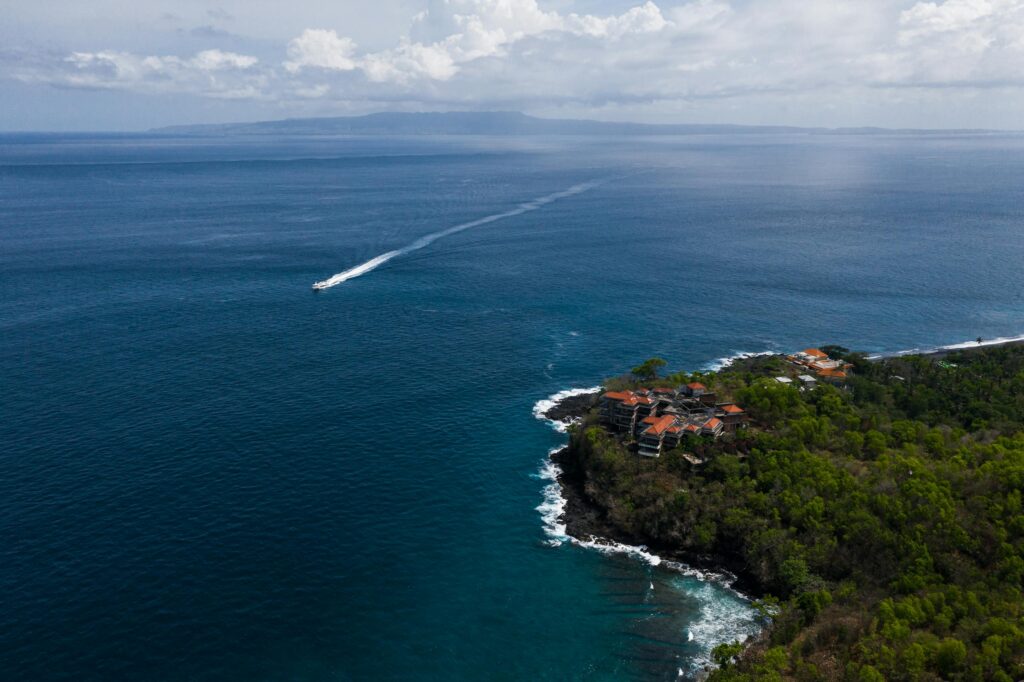 Aerial view of a tropical coastline seas level