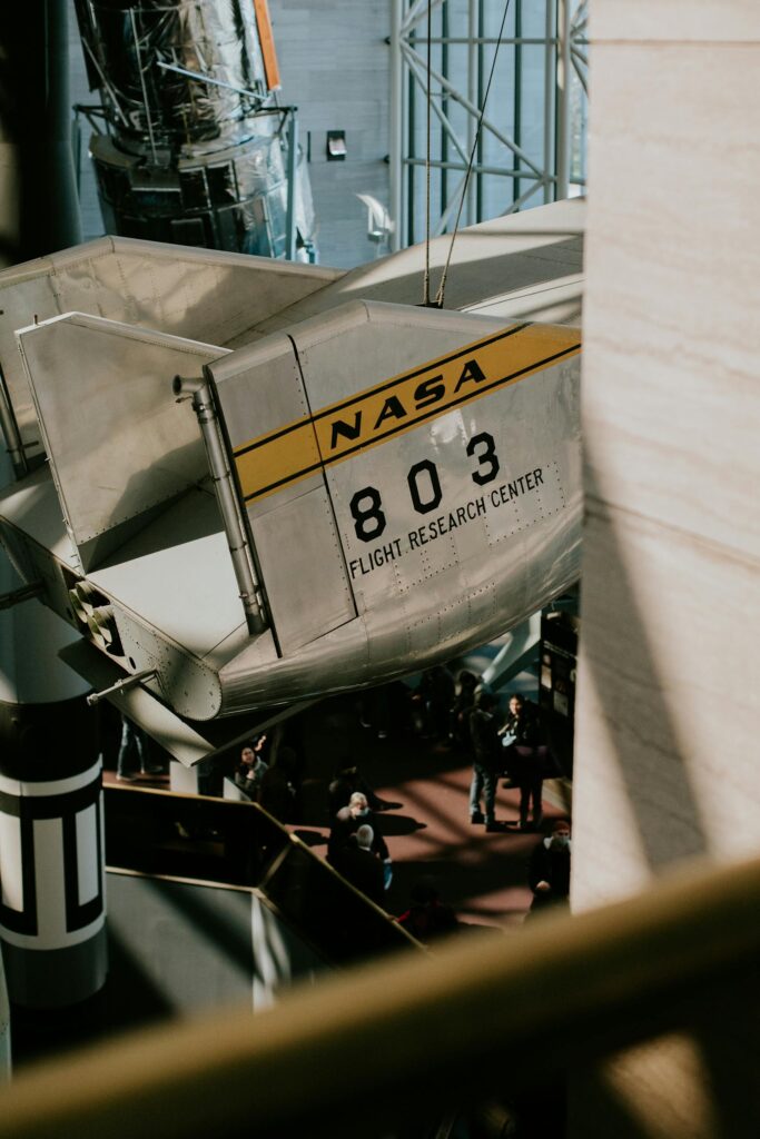 View of a NASA spacecraft exhibit at the National Air and Space Museum in Washington D.C.
